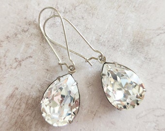 Crystal Rhinestone Drop Earrings, Simple Teardrop Earrings, Handmade Jewelry, Gift for Her