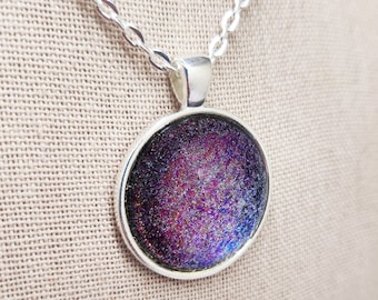 Purple Blue Flakie Nail Polish Pendant Necklace, Holographic Glitter Jewelry, Gift Idea