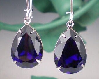 Indigo Blue Crystal Rhinestone Drop Earrings, Gift Idea