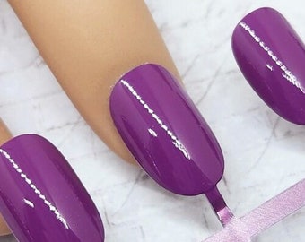 Purple Creme Press on Nails, Medium Length, Almond, False Nail Set, Full Cover Nails