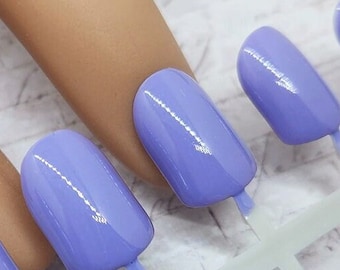 Lavender Press on Nails, Short False Nail Set, Full Cover Nails