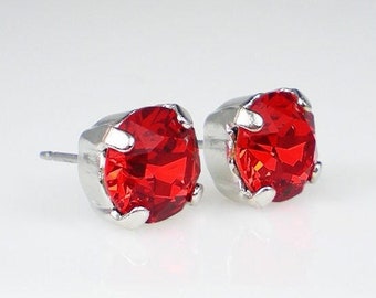 Rhinestone Earrings, Light Siam Red, Stud Earrings, Red Crystal Earrings, Gift for Her