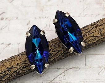 Blue Green Crystal Rhinestone Stud Earrings, Bermuda Blue Jewelry, Gift Idea