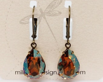 Rhinestone Earrings, Astral Copper Rhinestones, Crystal Earrings  Bronze Brown Rhinestone Earrings, Gift for Her, Drop Earrings, Gift Idea