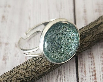 Sea Green Nail Polish Ring, Holographic Glitter Jewelry, Gift Idea