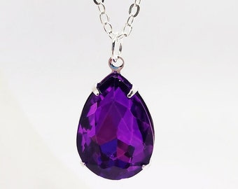 Purple Rhinestone Necklace, Grape Rhinestones, Bridesmaid Gift, Wedding Jewelry, Gift for Her, Purple Wedding, Bridal Party Gift, Prom