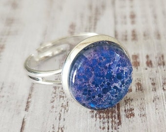 Aqua Lavender Nail Polish Ring, Holographic Glitter Jewelry, Gift Idea