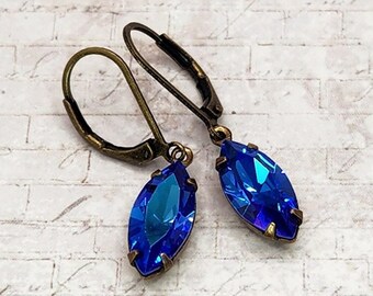 Sapphire Glacier Blue Rhinestone Earrings, Vintage Inspired, Gift Idea