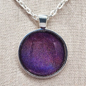 Violet Pink Glass Pendant Necklace, Holographic Glitter, Nail Polish Jewelry, Gift Idea