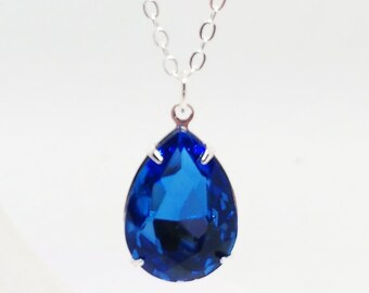 Rhinestone Necklace, Sapphire Blue Necklace, Bridesmaid Gift, Wedding Jewelry, Gift Idea, Blue Wedding, Bridesmaid Necklace, Blue Necklace