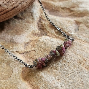 Pink Green Watermelon Tourmaline Bar Necklace, Gift Idea