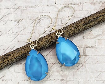 Light Blue Rhinestone Drop Earrings, Summer Blue, Gift Idea