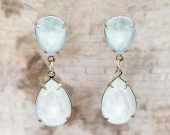 Crystal Powder Blue Rhinestone Earrings, Statement Jewelry, Gift Idea