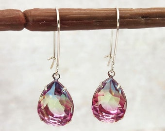 Transparent Blue Yellow Pink Rhinestone Drop Earrings, Wedding Party Bridesmaid Gift