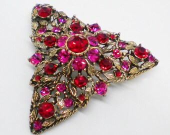 And Aqua Rhinestone Floral Brooch Green Vintage Selini Pink