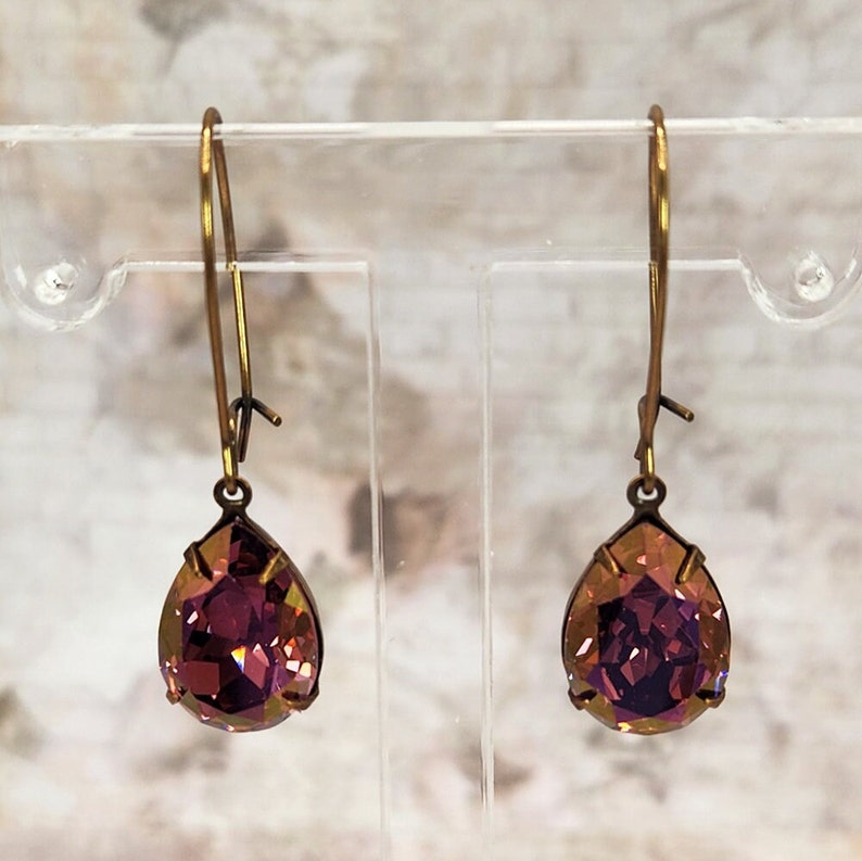 Lavender Pink Rhinestone Drop Earrings, Gift for Her, Crystal Rhinestone Jewelry, Teardrop Earrings image 5