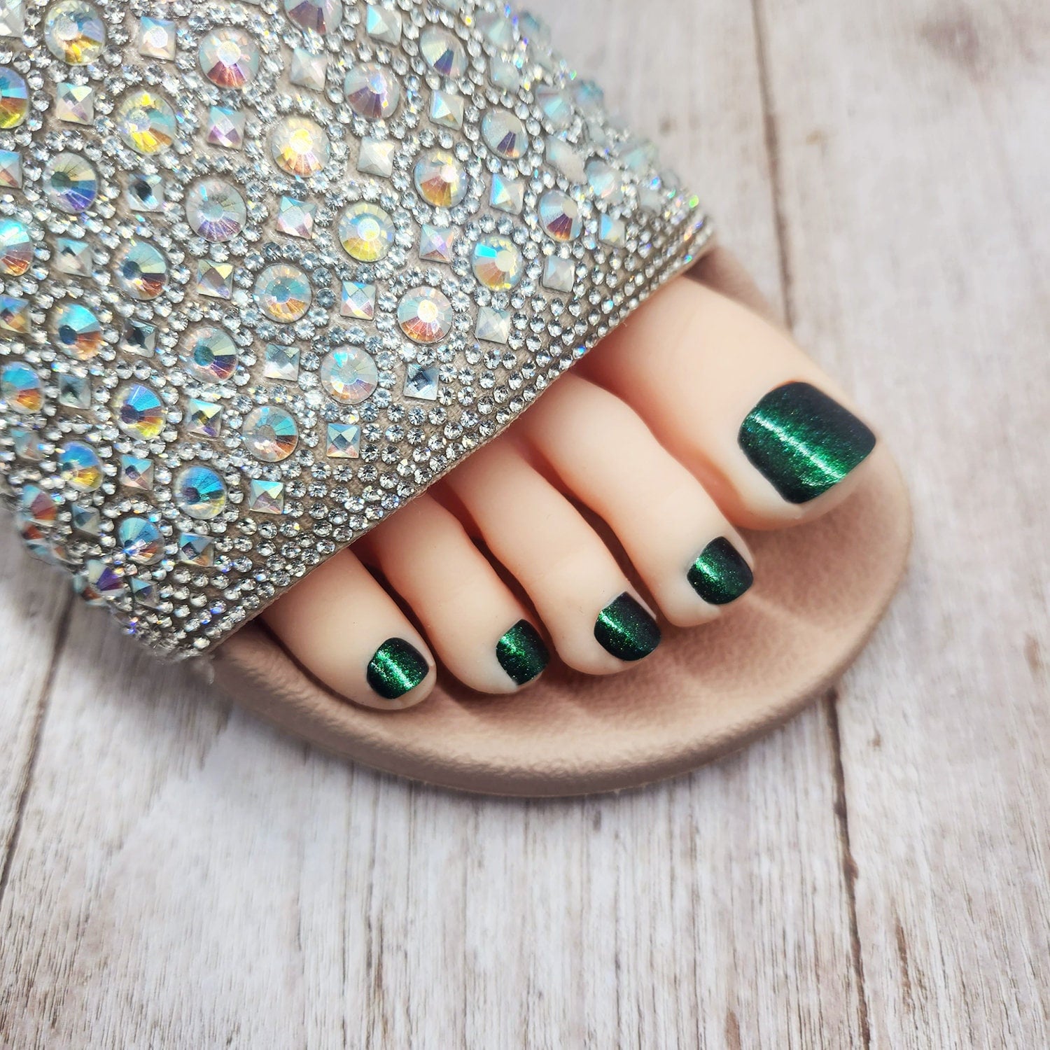 Press on Toenails, Green, Full Cover, Holographic Glitter, False Nail Set -  Etsy