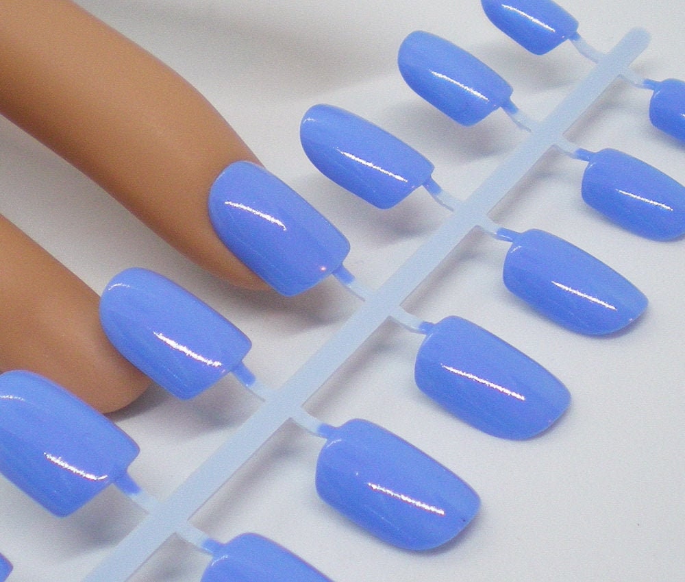 Artificial Nails Hand Painted Nails Periwinkle Blue Press On | Etsy