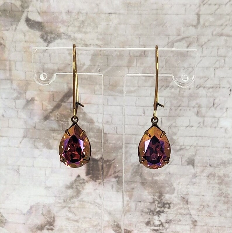 Lavender Pink Rhinestone Drop Earrings, Gift for Her, Crystal Rhinestone Jewelry, Teardrop Earrings image 2