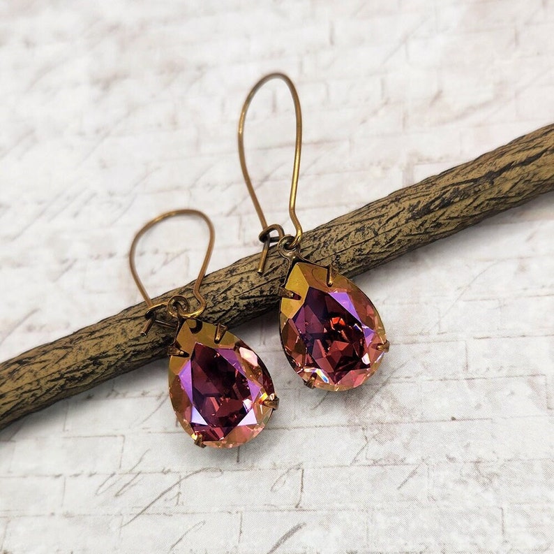 Lavender Pink Rhinestone Drop Earrings, Gift for Her, Crystal Rhinestone Jewelry, Teardrop Earrings image 1