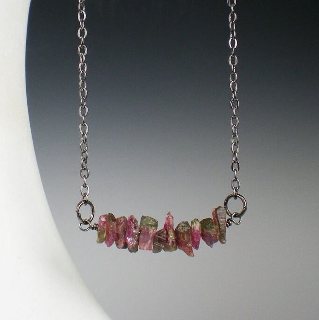 Pink Green Watermelon Tourmaline Bar Necklace Gift Idea Etsy