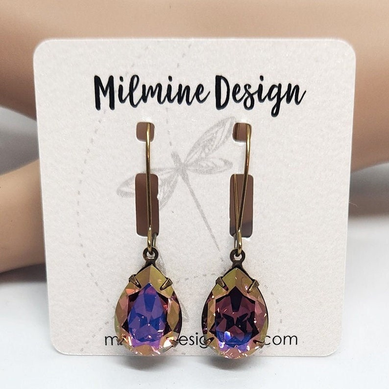Lavender Pink Rhinestone Drop Earrings, Gift for Her, Crystal Rhinestone Jewelry, Teardrop Earrings image 8