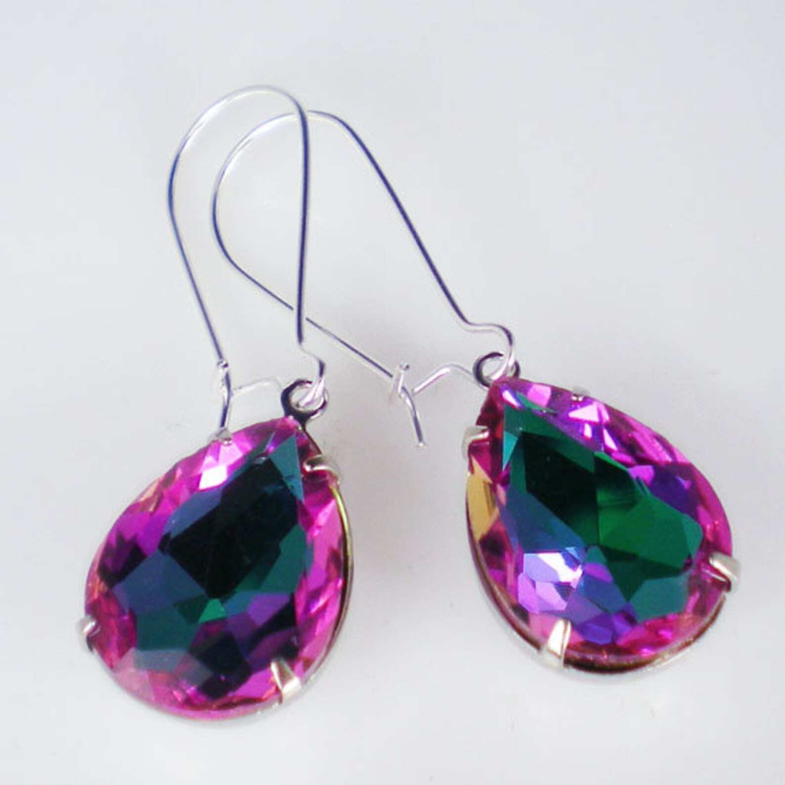 Rhinestone Earrings Pink Green Earrings Gift for Her Pink Etsy