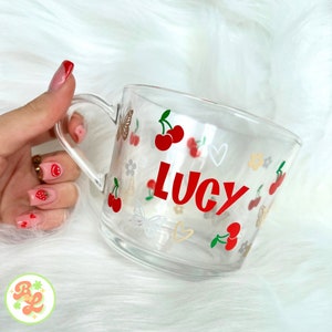 Personalised Mug, Personalised Glass Mug, Bratz Cherry Mug, Gift, Present, Birthday Gifts, Cute Mug, Butterflies Cherry Mug, Butterfly Mug