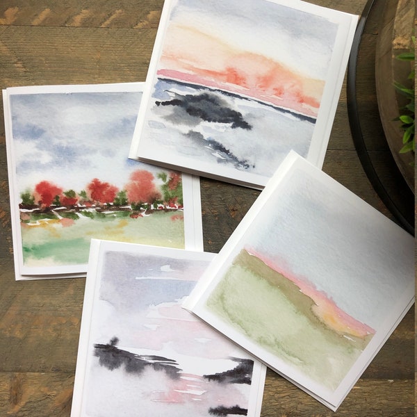 Abstract Landscape I Notecards | Watercolor Cards | Art Cards | Set of Four