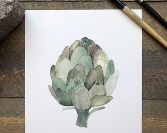 Artichoke Print | Watercolor Vegetable Print | Kitchen Art Print | Food Art