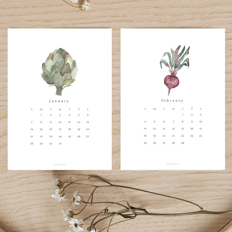 2024 Garden Vegetable Watercolor Calendar image 2