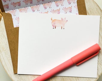 Watercolor Pig Flat Notecard | Set of 6