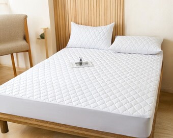 Drap-housse imperméable pour couvre-matelas (gris/blanc) - Tailles simple/double/140/160