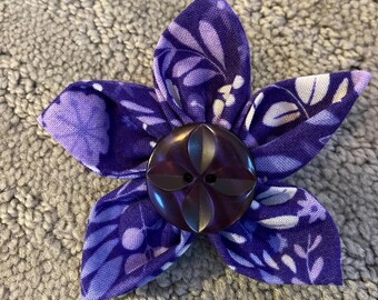 Purple Floral Print Fabric Flower Brooch Pin