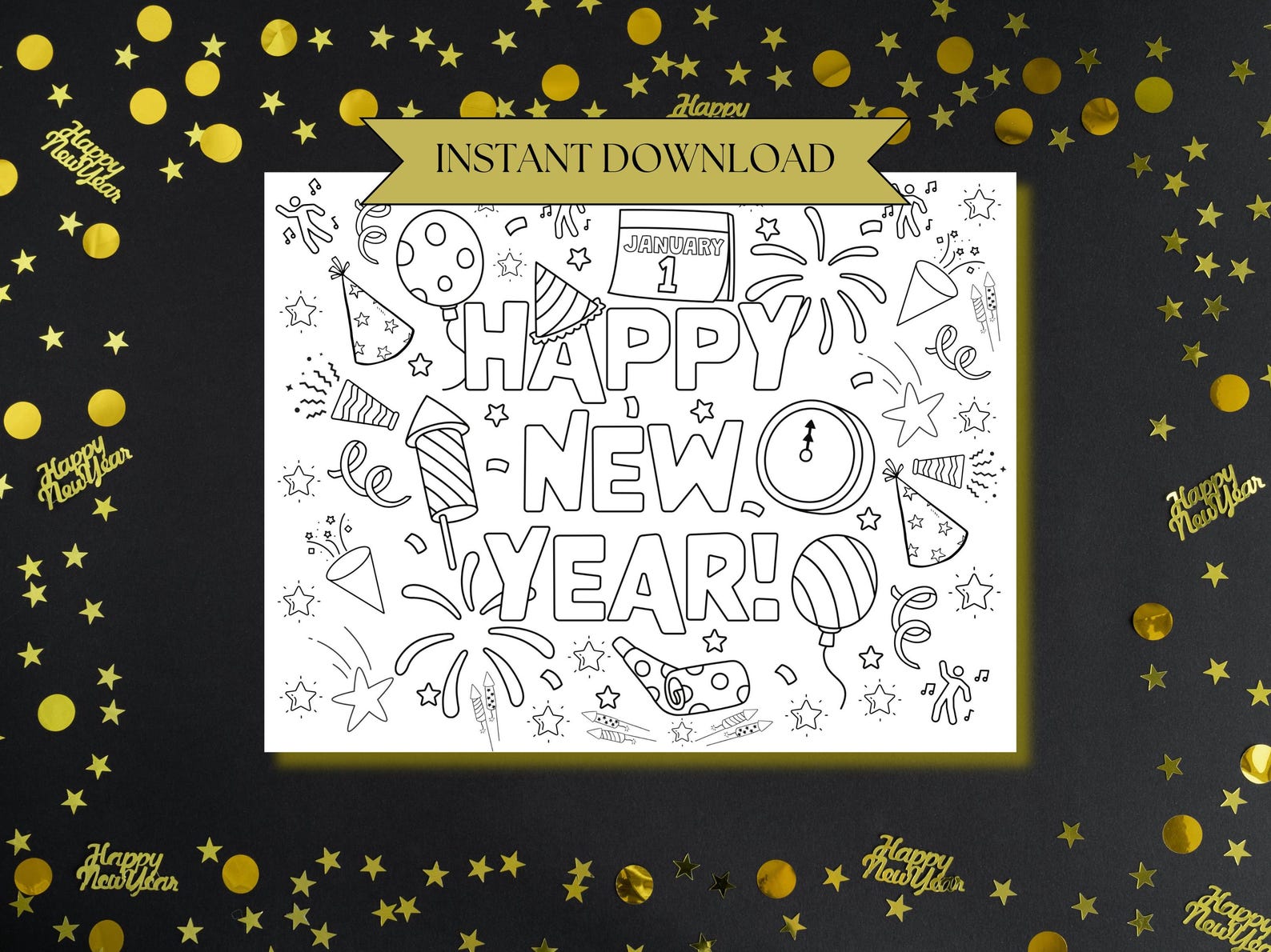 2025 New Years Coloring Page Print and Color New Year Coloring Page New