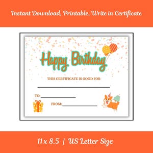 Happy Birthday Certificate | Puppy Printable Certificate  | Happy Birthday Gift |  Birthday Card with Corgi