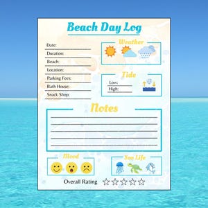Beach Day Packing List | Beach Day Log Sheet | Beach Day Planner ...