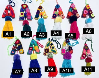 A - Alphabet Letter Pom Pom, Handmade Ornaments, Mexican Ornaments, Embroidered, Tassels