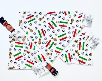 Iran World Cup Dog Bandana: Over Collar Pet Scarf, Handmade Cotton