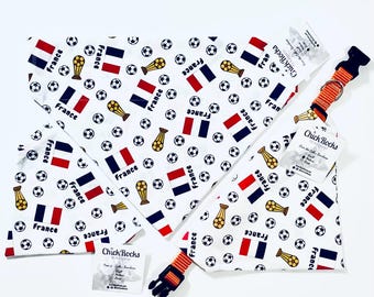 France World Cup Dog Bandana: Over Collar Pet Scarf, Handmade Cotton