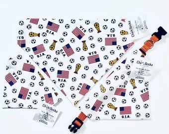 U.S.A. World Cup Dog Bandana: Over Collar Pet Scarf, Handmade Cotton
