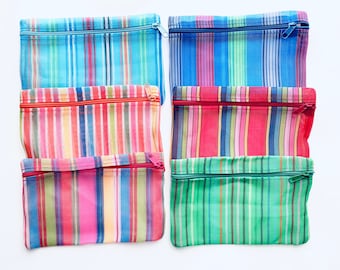 Mexican poly mesh plastic zipper purse pouch 5.5 by 8.5 inches