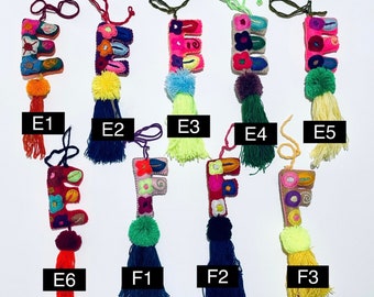 E & F - Alphabet Letter Pom Pom, Handmade Ornaments, Mexican Ornaments, Embroidered, Tassels