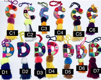 C & D - Alphabet Letter Pom Pom, Handmade Ornaments, Mexican Ornaments, Embroidered, Tassels