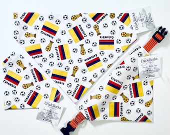 Colombia World Cup Dog Bandana: Over Collar Pet Scarf, Handmade Cotton