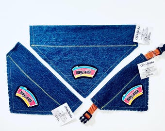 Pañuelo para perro Blue Jean San Antonio Spurs: Bufanda para mascotas que se coloca sobre el collar.