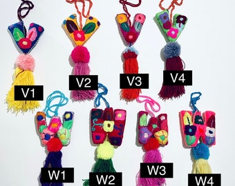 V, w, x, Y, Z - Alphabet Letter Pom Pom, Handmade Ornaments, Mexican Ornaments, Embroidered, Tassels