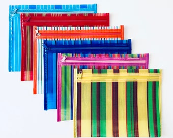 Mexican poly mesh plastic zipper purse pouch 9 by 12 inches