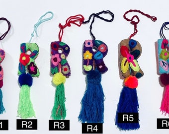 R & S - Alphabet Letter Pom Pom, Handmade Ornaments, Mexican Ornaments, Embroidered, Tassels