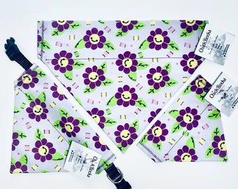 Pet Bandana - Purple Happy Flowers on Purple Background